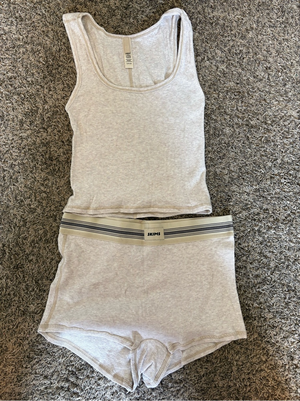 SKIMS Ribbed Tank and High-Waist Boxer Briefs in Light Taupe